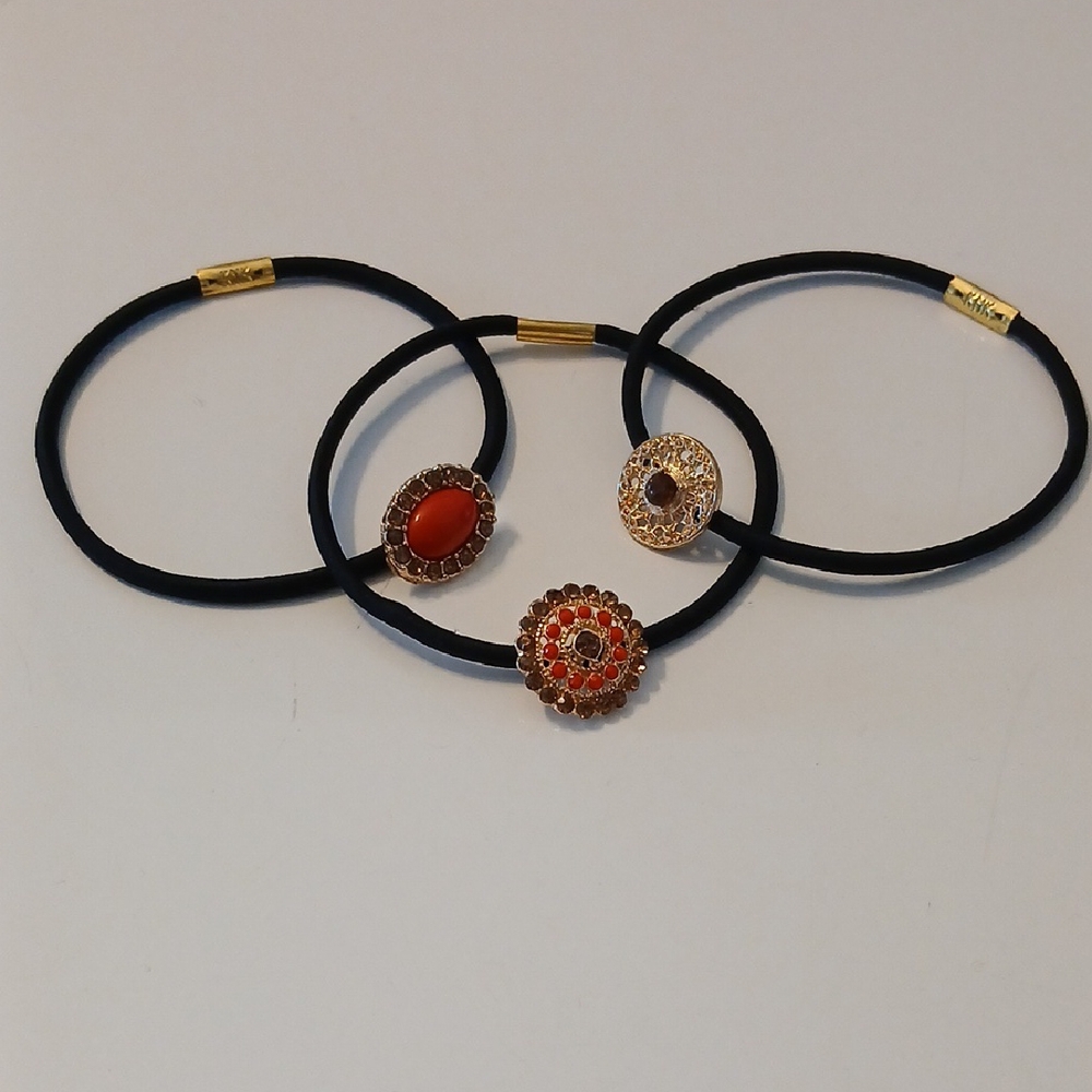 Expressions Black Hair Ties with Red and Gold Embellishments NEW